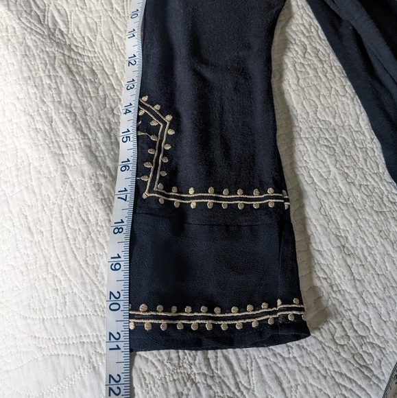 𝅺lucky Brand Navy Blue Tunic Tee Shirt S Western Embroidery - Picture 10 of 13